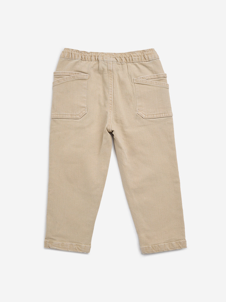 HOP Kids Beige Relaxed - Fit Mid - Rise Jeans