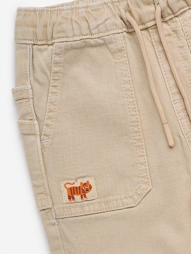 HOP Kids Beige Relaxed - Fit Mid - Rise Jeans