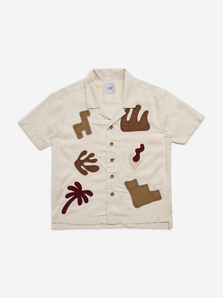 HOP Kids Beige Applique Design Shirt