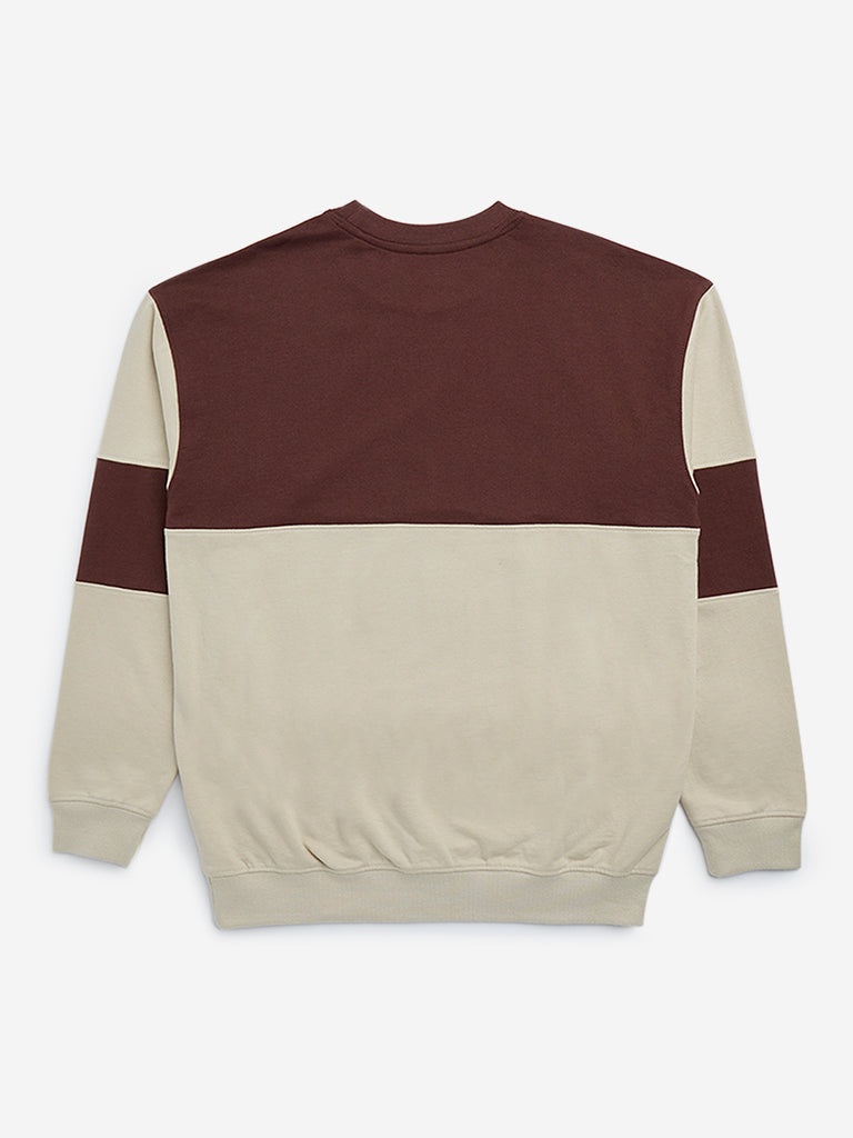 Y&F Kids Brown Colour-Blocked Sweatshirt