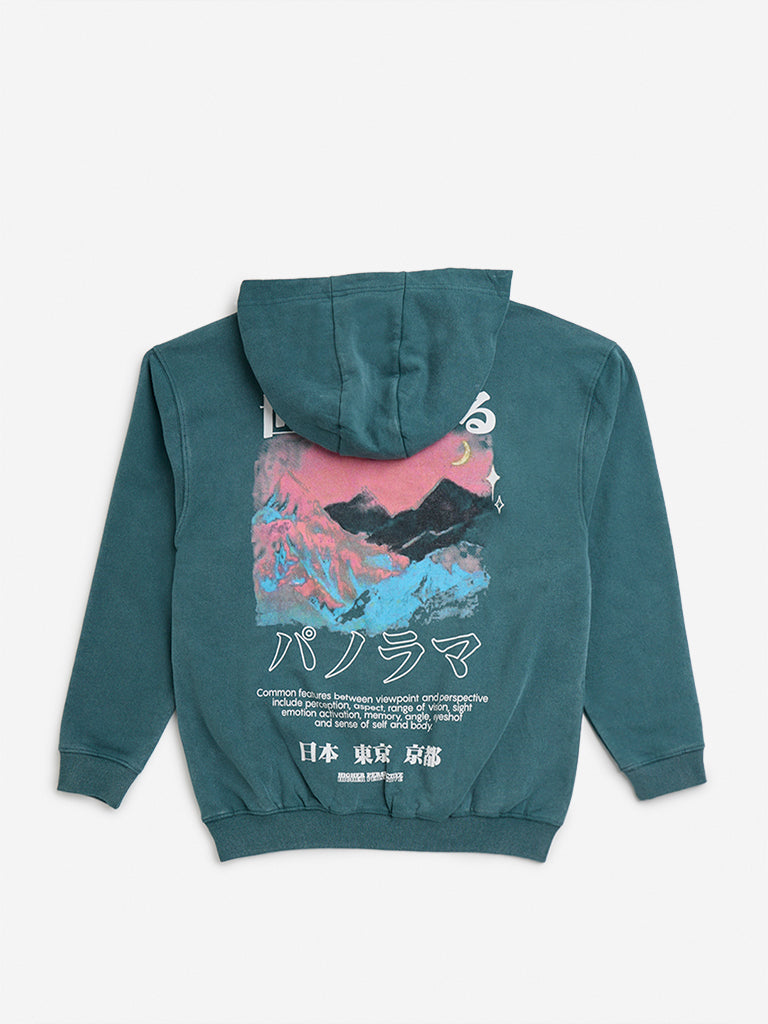 Y&F Kids Dark Green Japanese-Inspired Cotton Sweatshirt