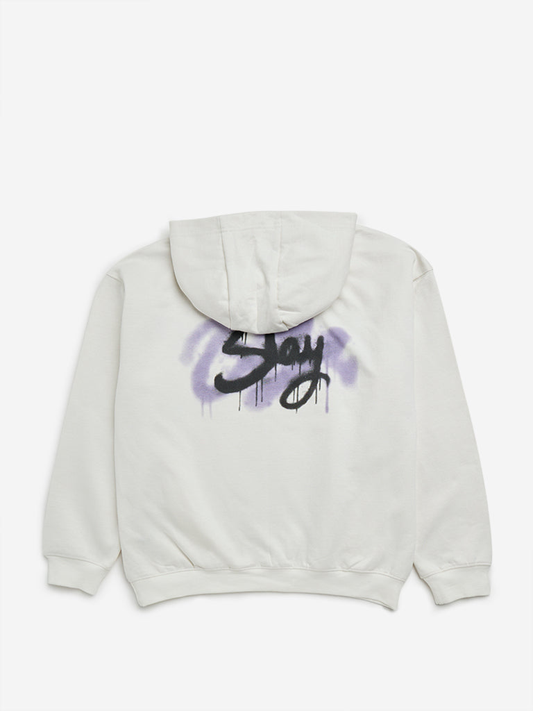 Y&F Kids Off-White Text Printed Hoodie Sweatshirt