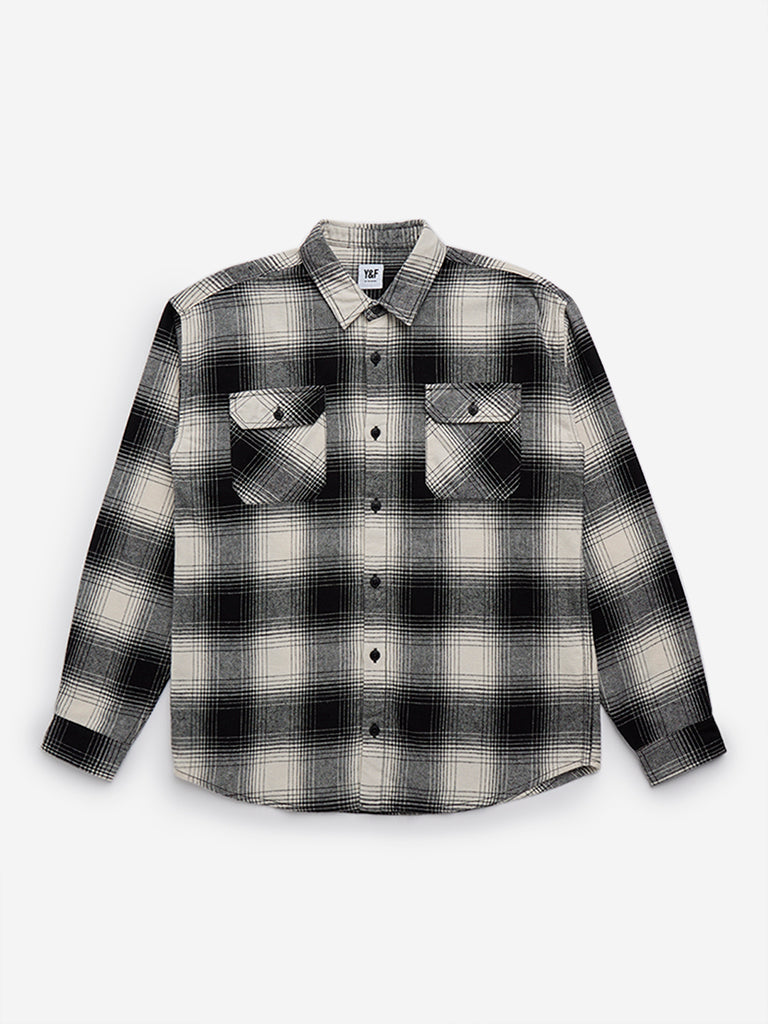 Y&F Kids Black Checkered Cotton Shirt