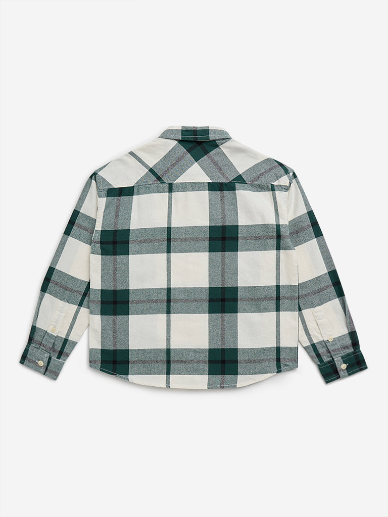 Y&F Kids Green Checks Printed Cotton Shirt