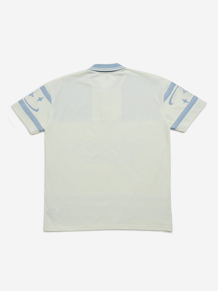 Y&F Kids Blue Printed Cotton Polo T-Shirt