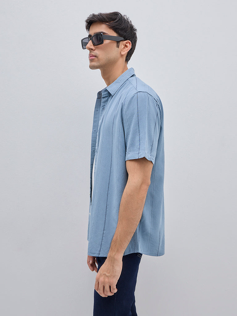 Ascot Blue Striped Relaxed-Fit Shirt