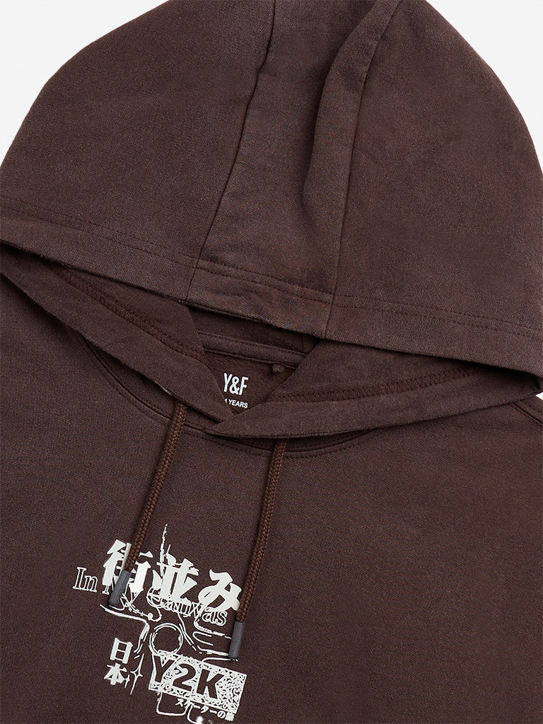 Y&F Kids Dark Brown Printed Hoodie