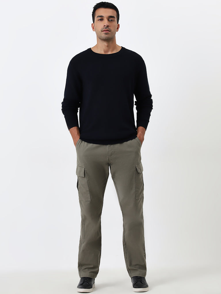 WES Formals Navy Knit-Textured Slim-Fit Sweater