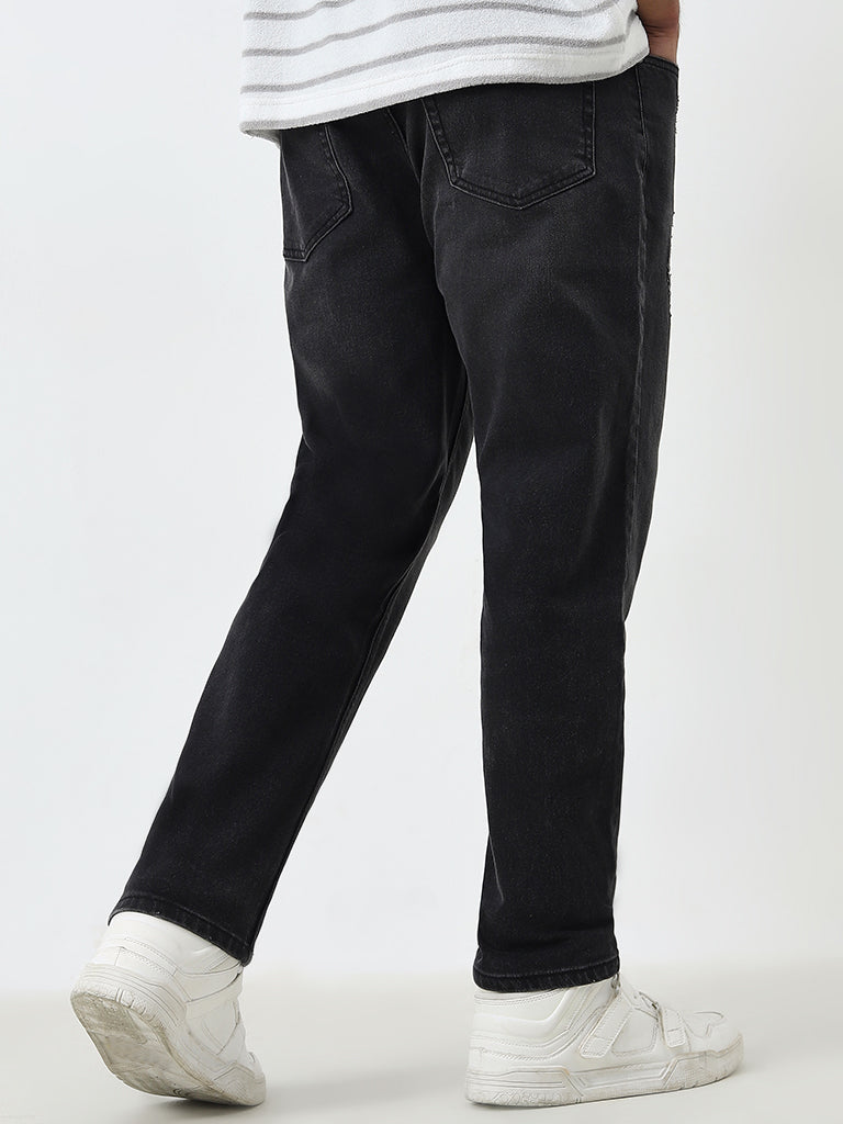 Nuon Charcoal Distressed Relaxed - Fit Mid - Rise Jeans