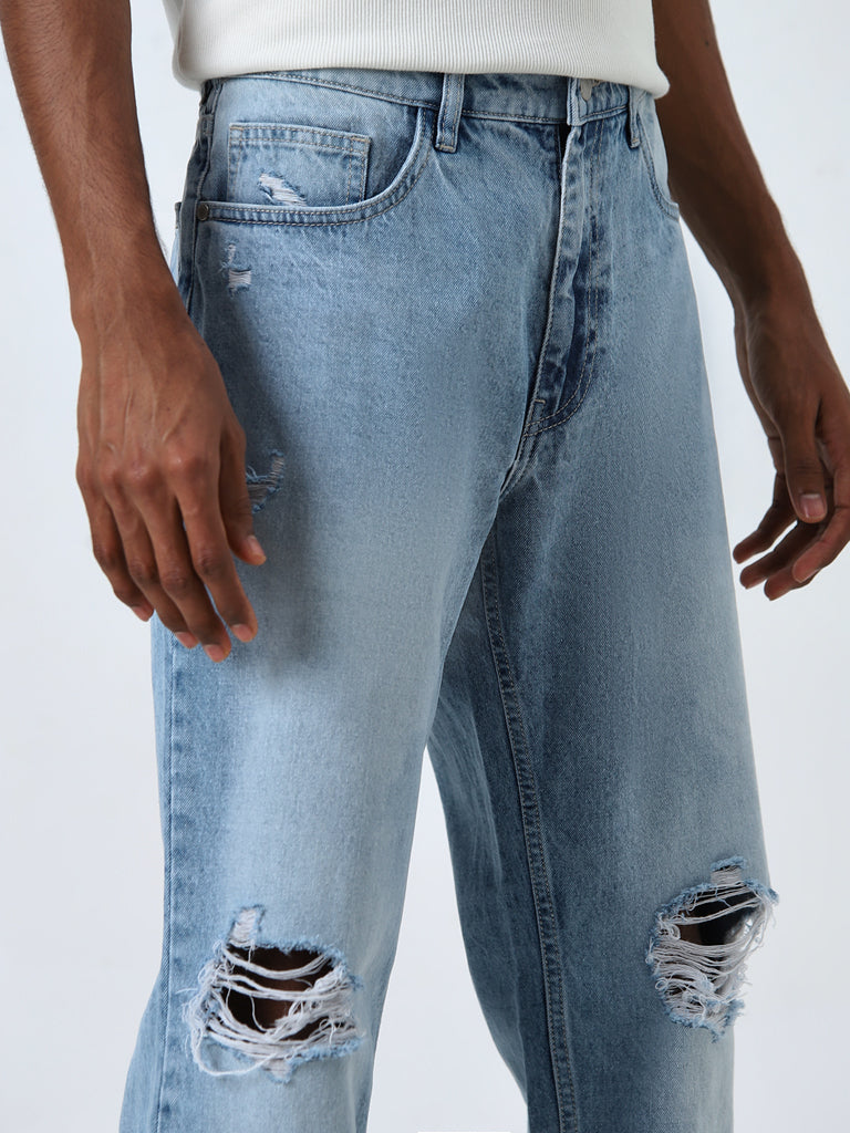 Nuon Blue Ripped Relaxed - Fit Mid - Rise Jeans