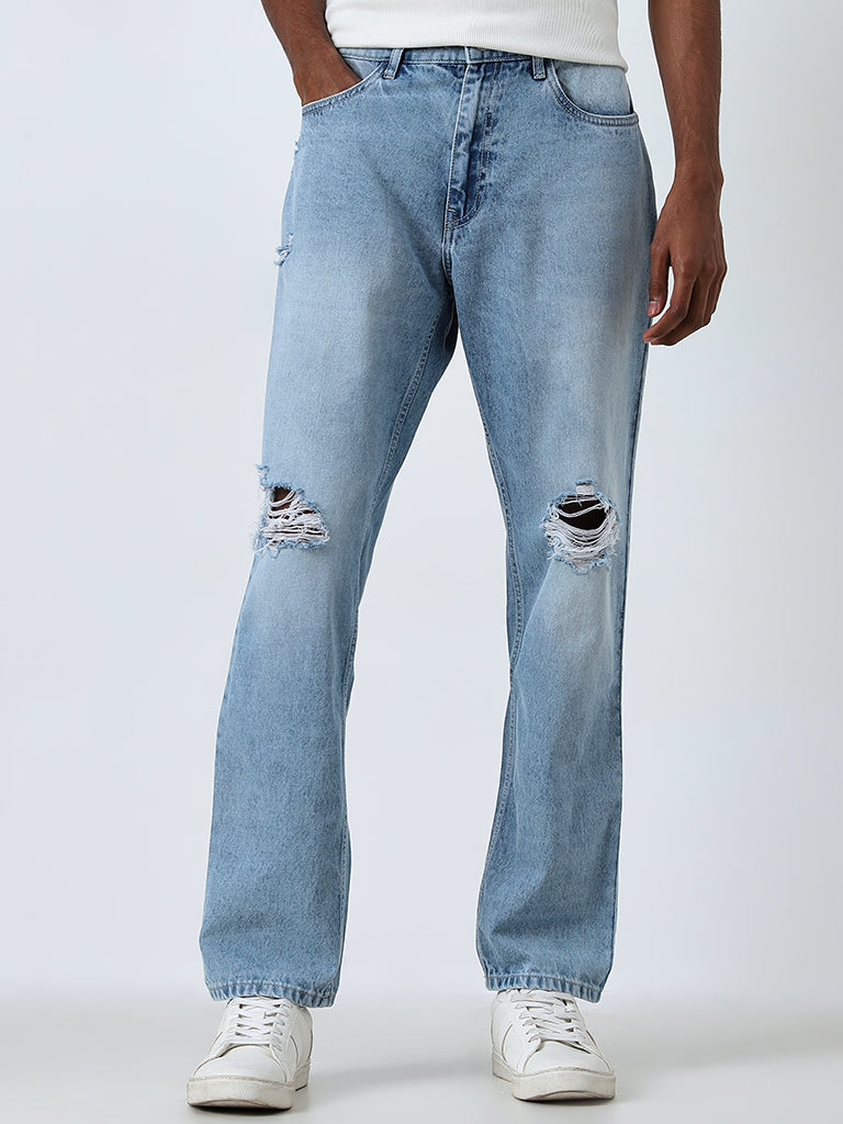 Nuon Blue Ripped Relaxed - Fit Mid - Rise Jeans