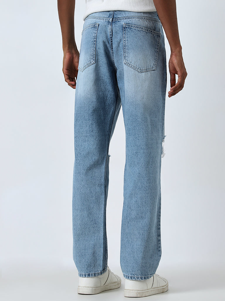 Nuon Blue Ripped Relaxed - Fit Mid - Rise Jeans