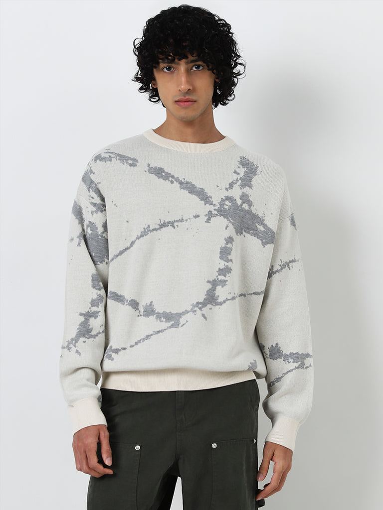 Nuon Off-White Splatter Printed Relaxed-Fit Sweater