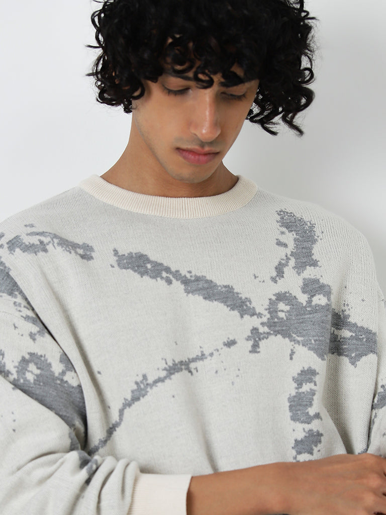 Nuon Off-White Splatter Printed Relaxed-Fit Sweater