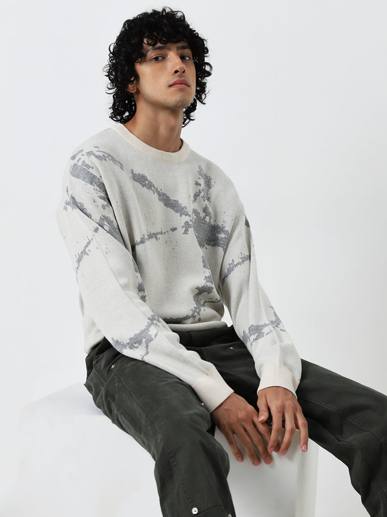 Nuon Off-White Splatter Printed Relaxed-Fit Sweater