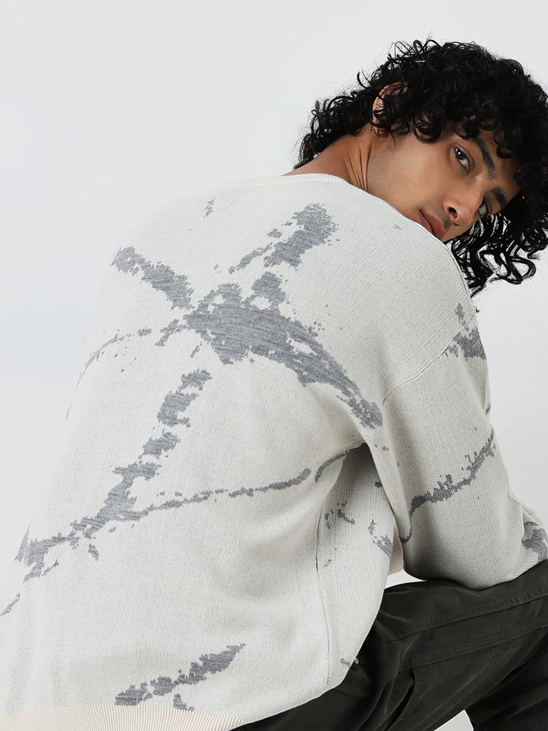 Nuon Off-White Splatter Printed Relaxed-Fit Sweater