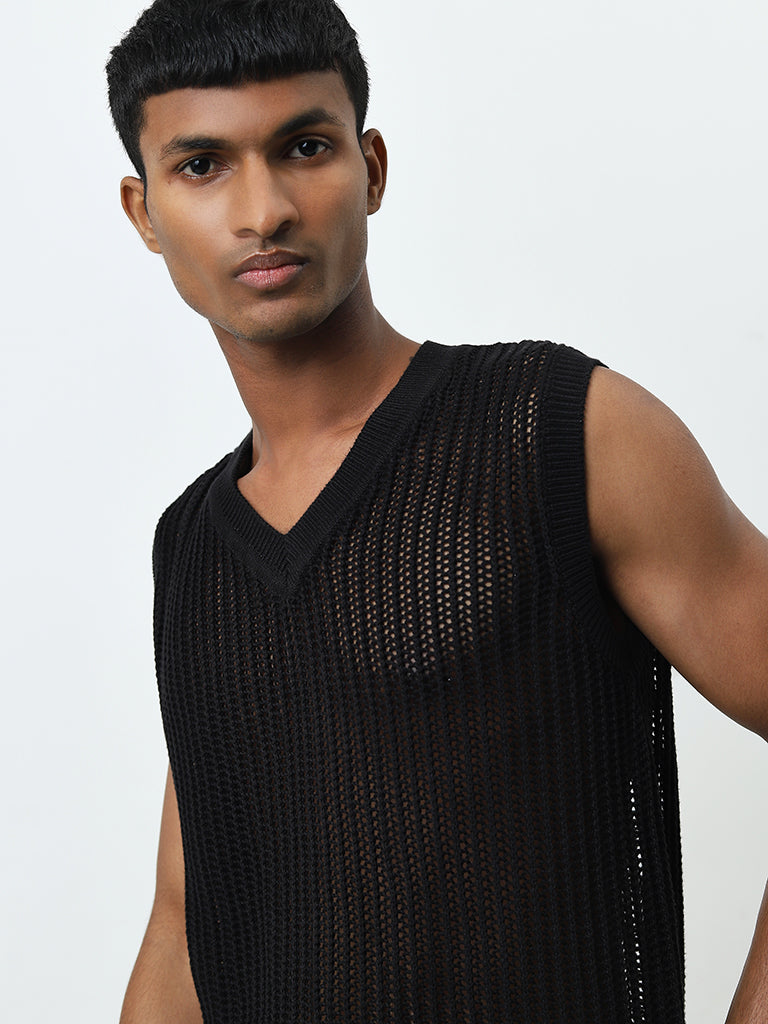 Nuon Black Knit-Textured Relaxed-Fit T-Shirt