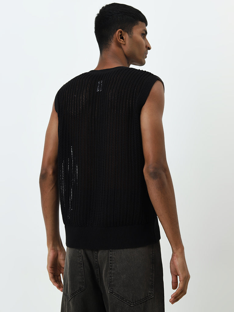 Nuon Black Knit-Textured Relaxed-Fit T-Shirt