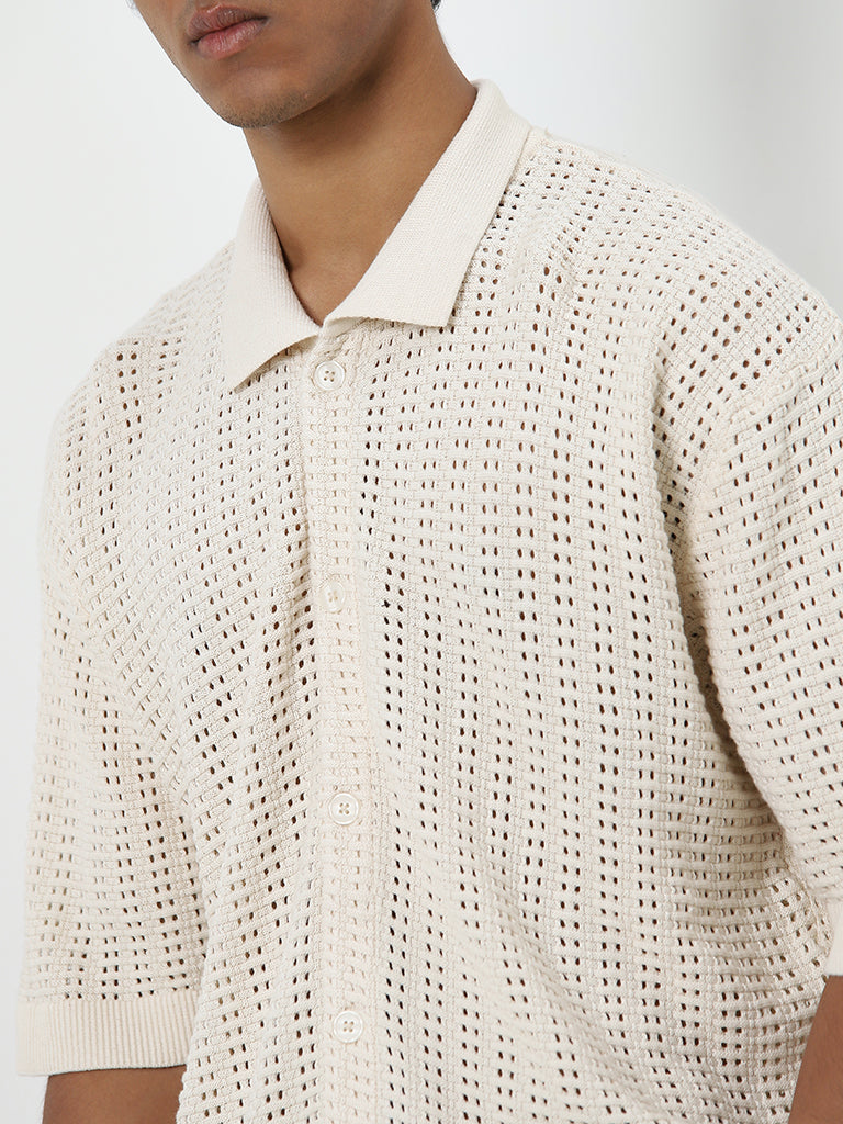 Nuon Off-White Knit-Textured Relaxed-Fit Cotton Shirt