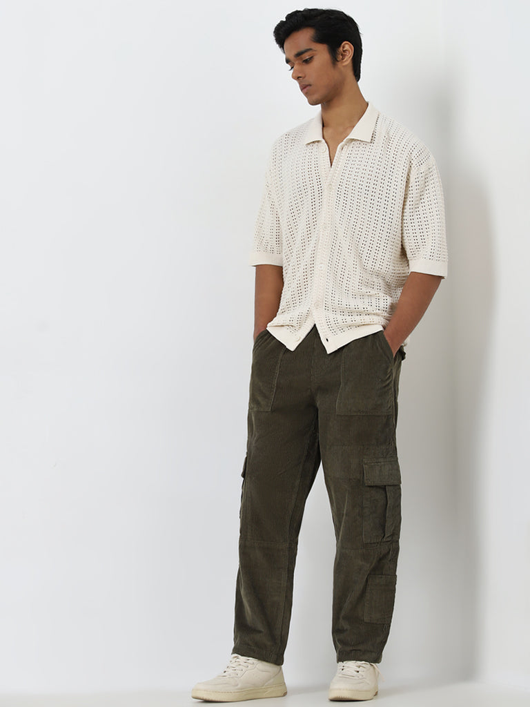 Nuon Off-White Knit-Textured Relaxed-Fit Cotton Shirt