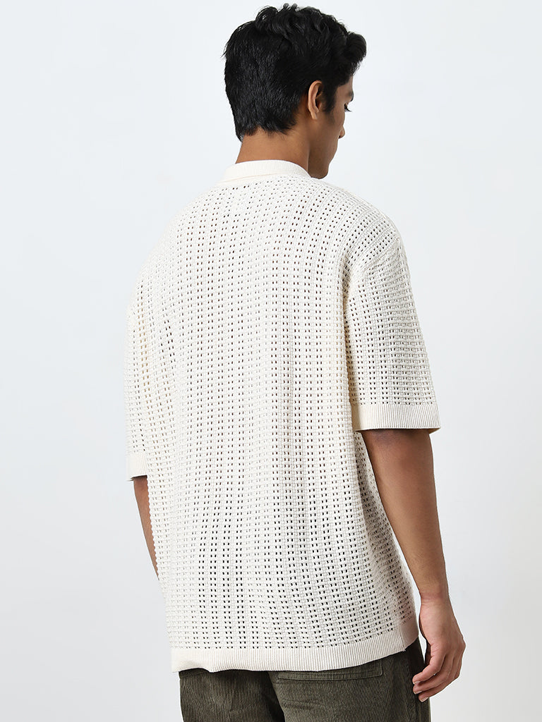 Nuon Off-White Knit-Textured Relaxed-Fit Cotton Shirt