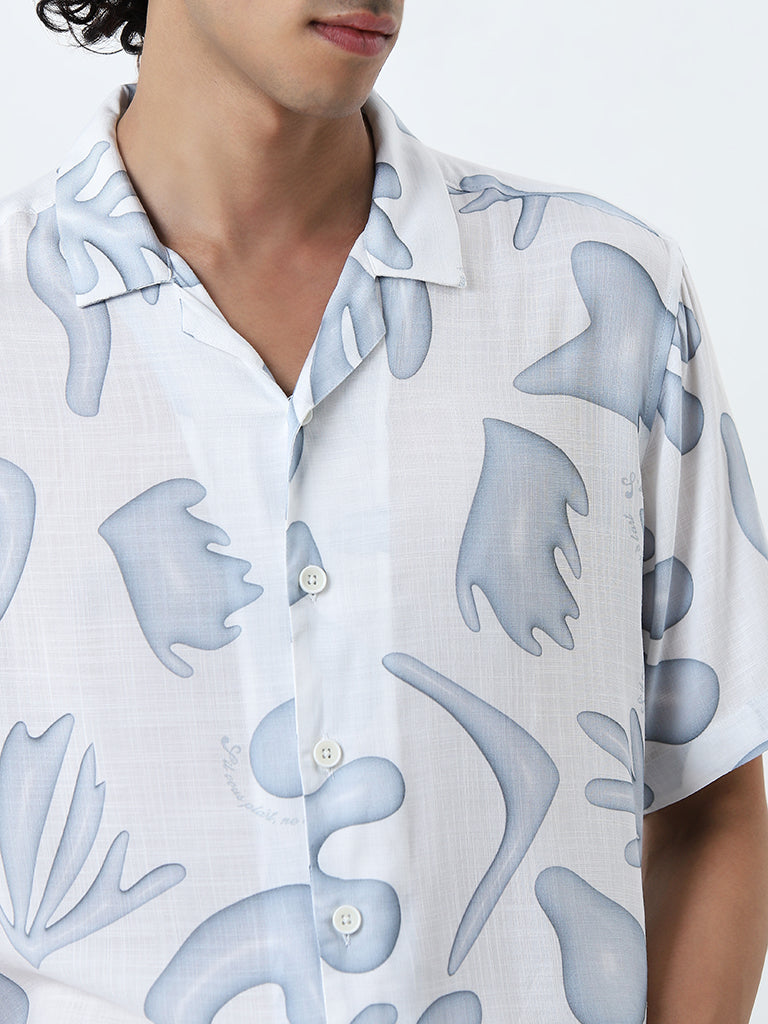 Nuon White Printed Relaxed-Fit Cotton Shirt