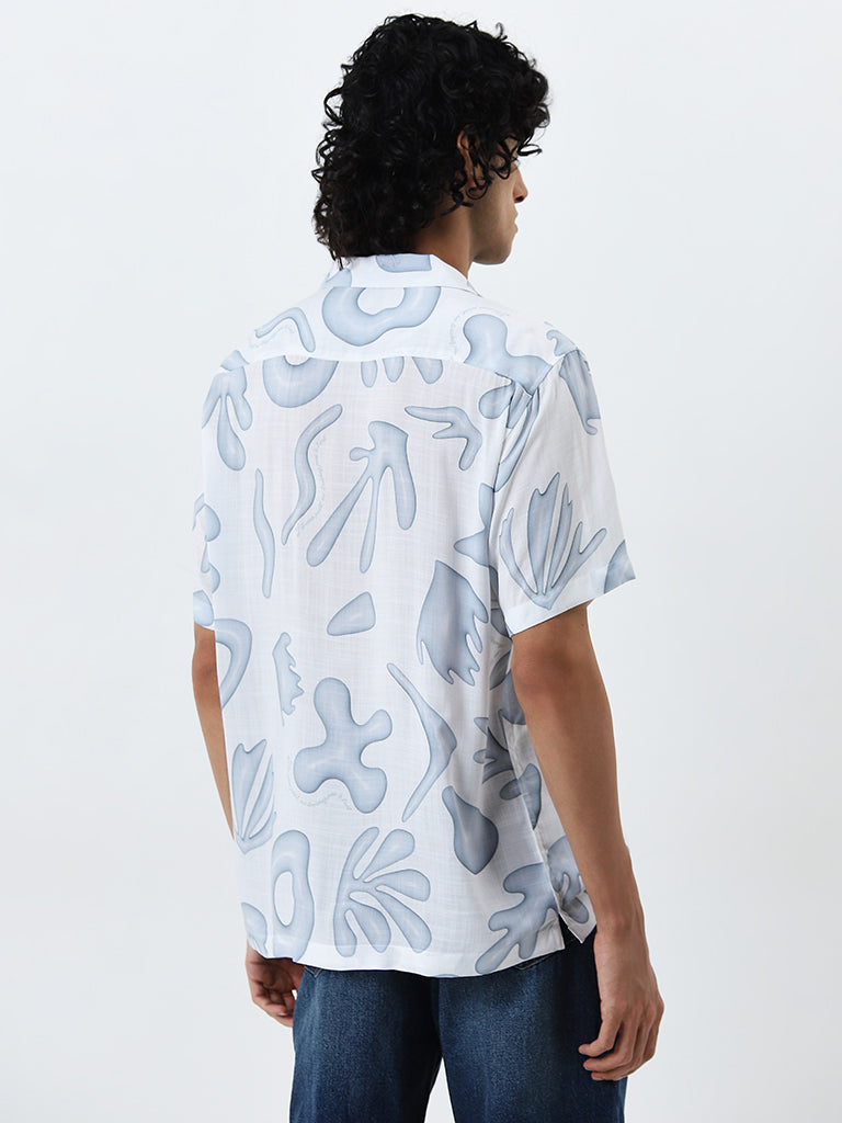 Nuon White Printed Relaxed-Fit Cotton Shirt