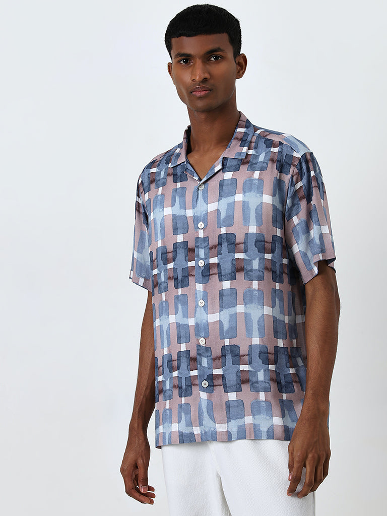 Nuon Blue Abstract Design Relaxed-Fit Shirt