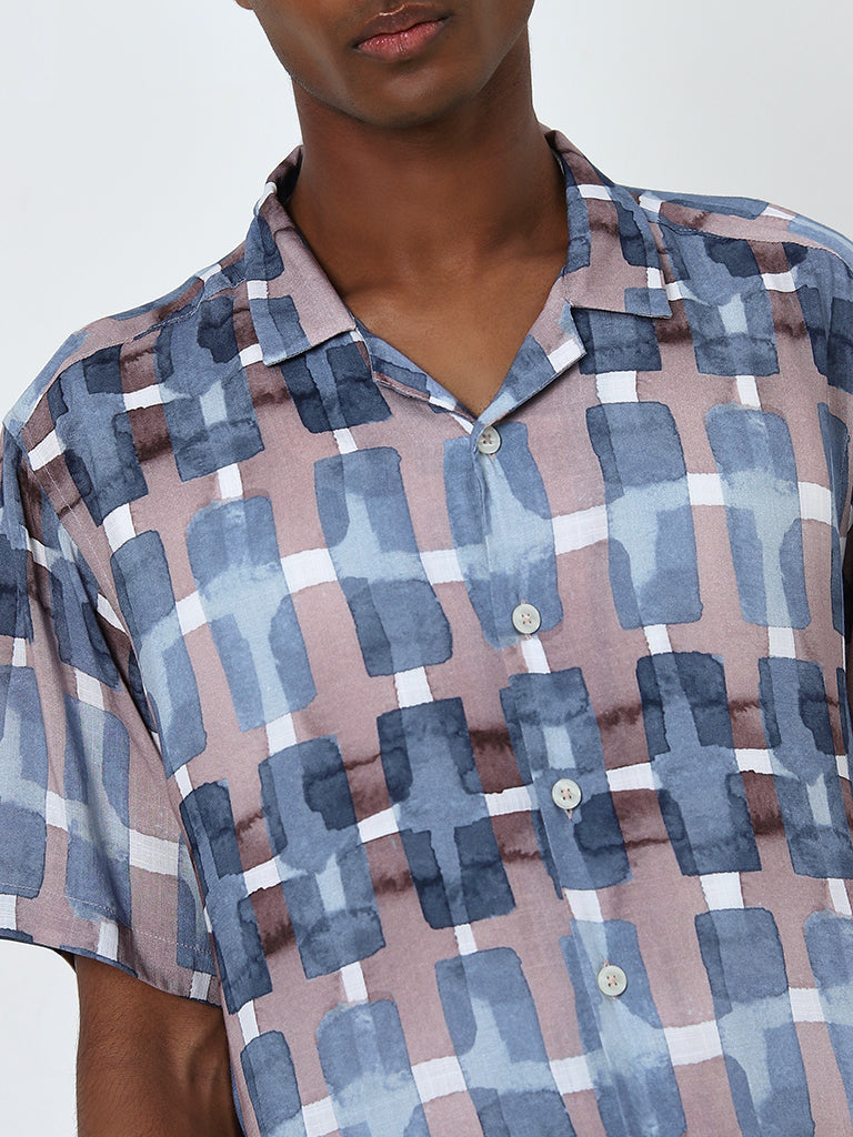 Nuon Blue Abstract Design Relaxed-Fit Shirt