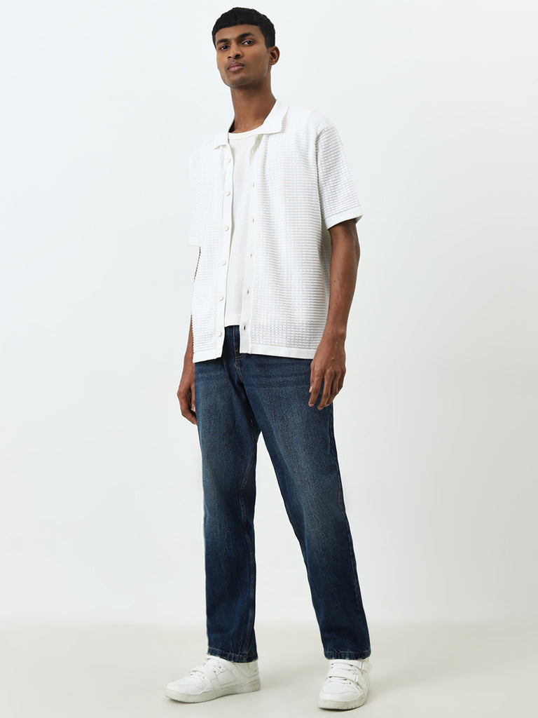 Nuon Off-White Self-Textured Relaxed-Fit Cotton Shirt