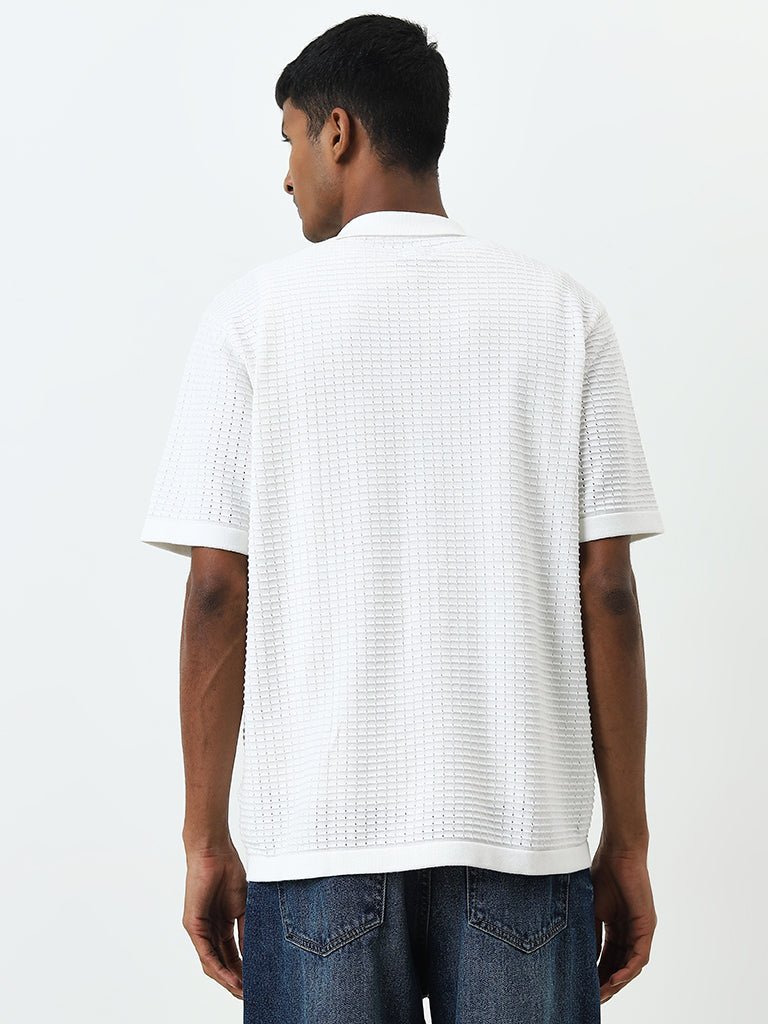 Nuon Off-White Self-Textured Relaxed-Fit Cotton Shirt