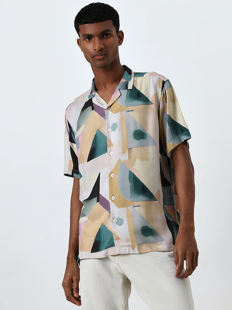 Nuon Multicolour Geometric Printed Relaxed-Fit Shirt