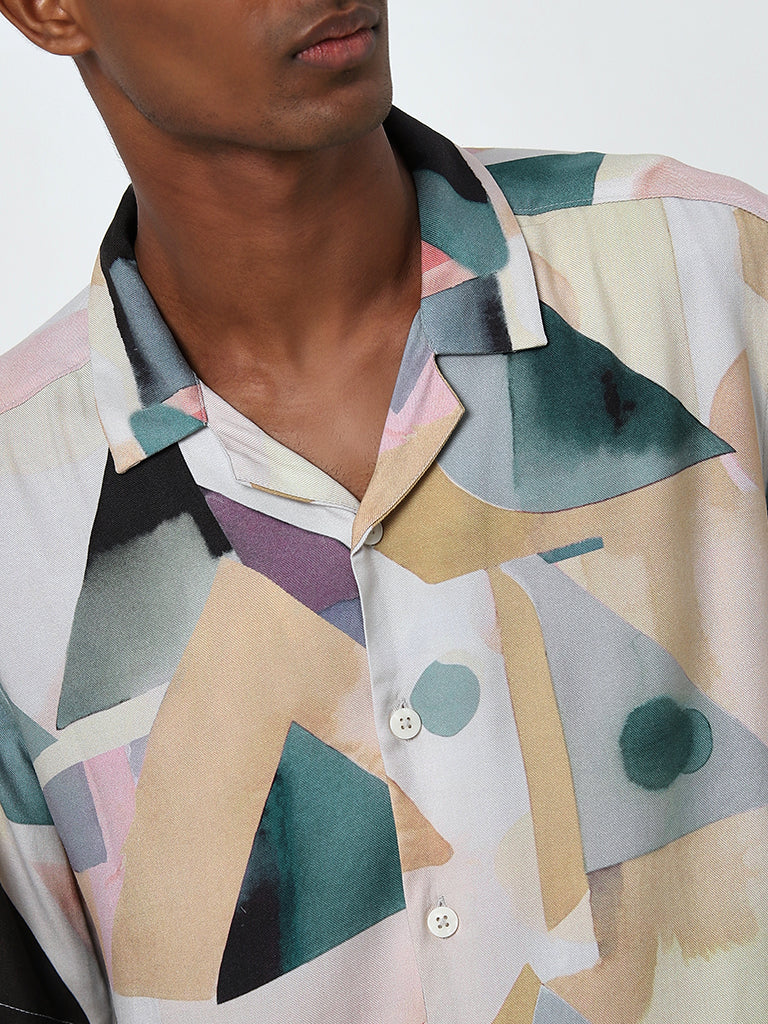 Nuon Multicolour Geometric Printed Relaxed-Fit Shirt