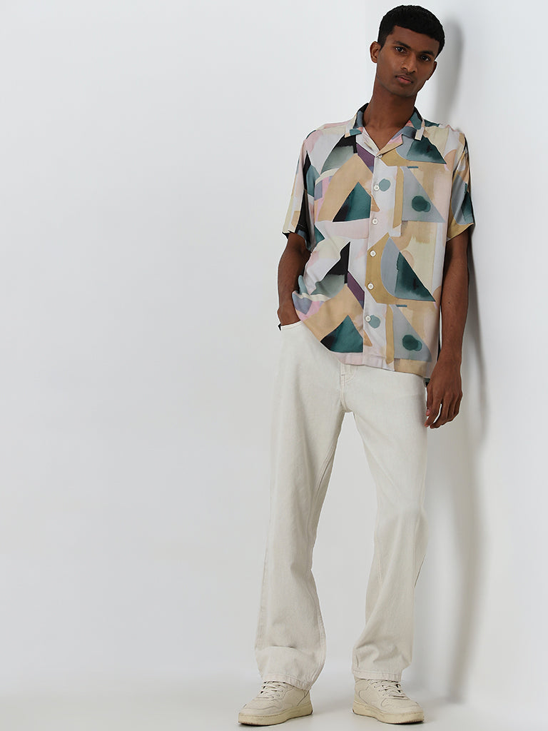 Nuon Multicolour Geometric Printed Relaxed-Fit Shirt