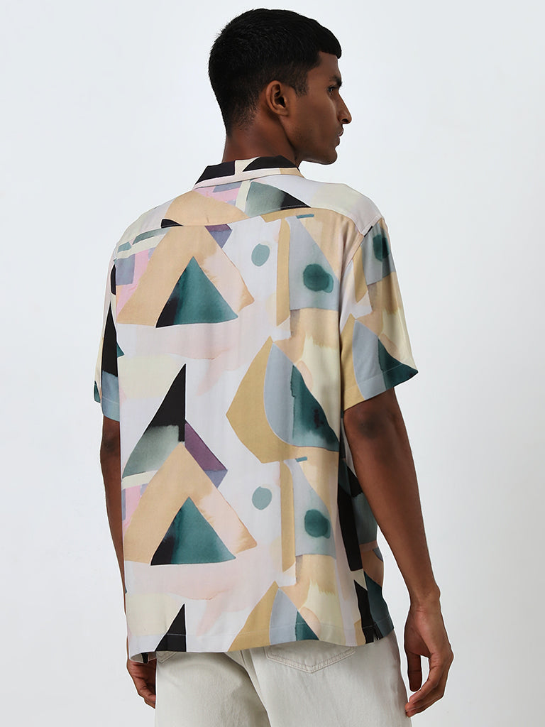 Nuon Multicolour Geometric Printed Relaxed-Fit Shirt