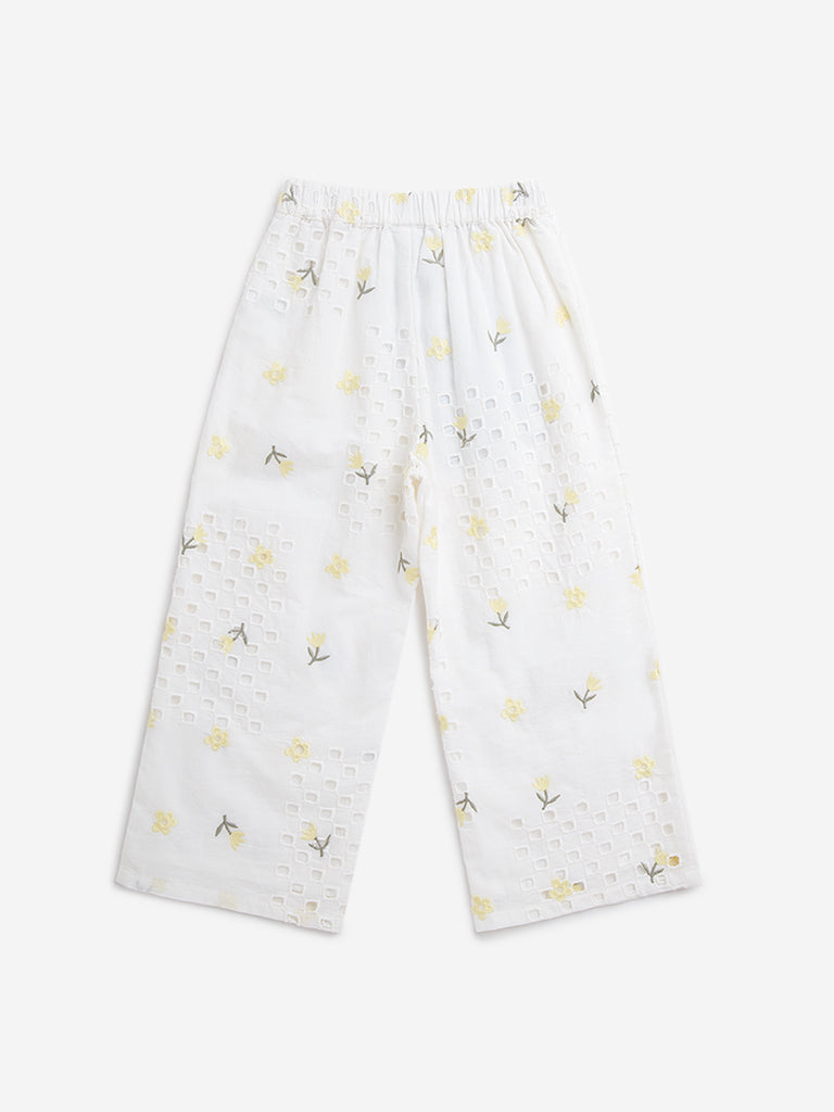 HOP Kids Off-White Cut-Out Detailed Mid-Rise Cotton Pants