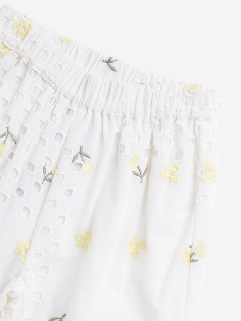 HOP Kids Off-White Cut-Out Detailed Mid-Rise Cotton Pants