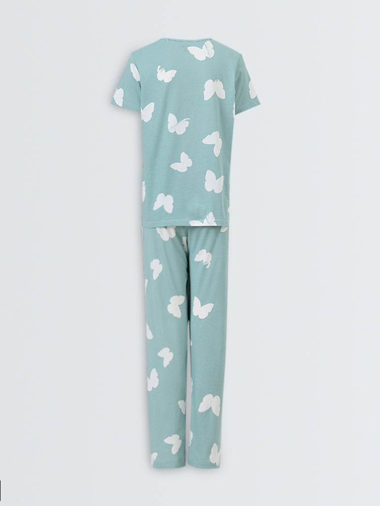 Wunderlove Sage Printed Cotton Pyjamas Set In A Bag