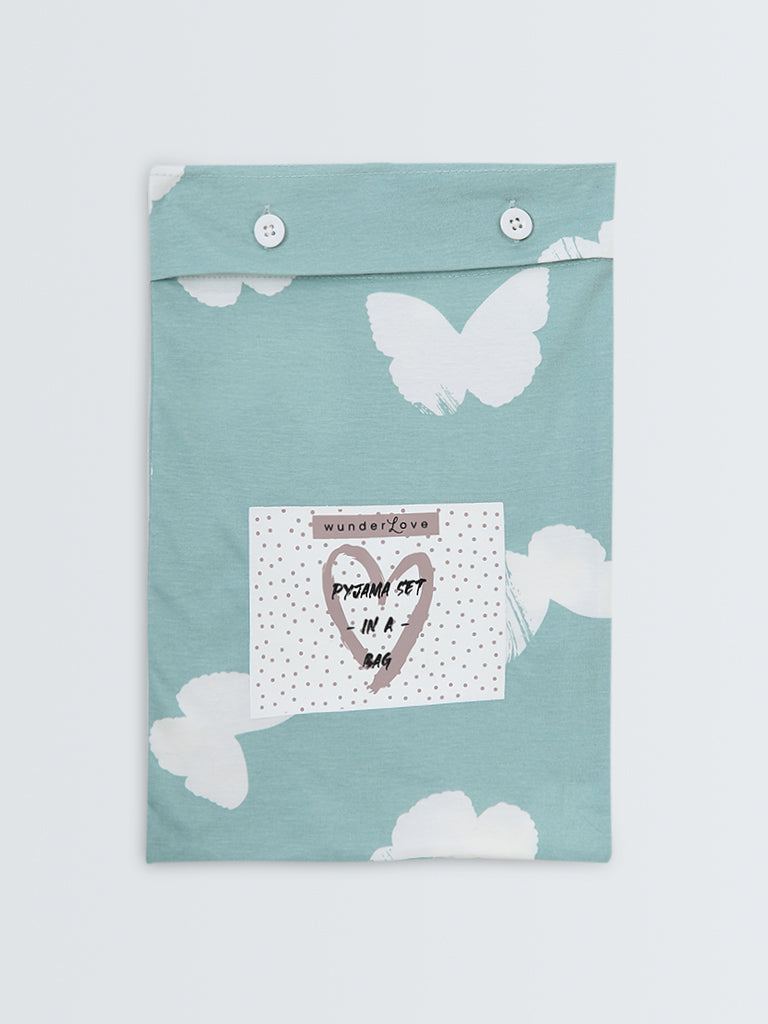 Wunderlove Sage Printed Cotton Pyjamas Set In A Bag