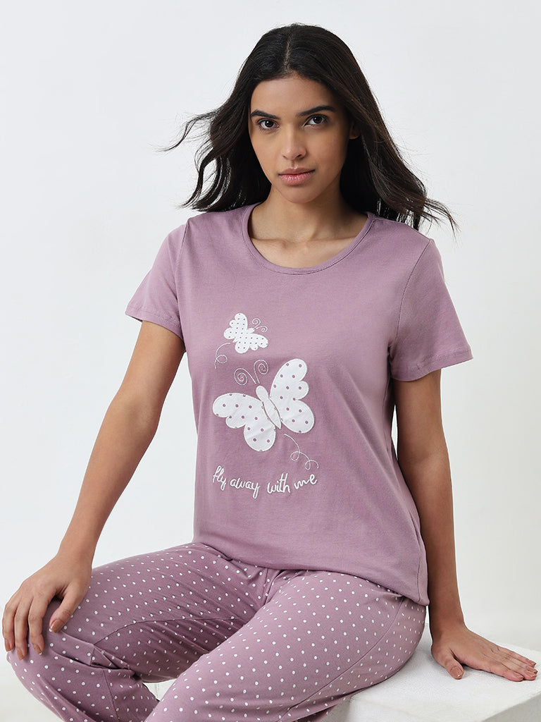 Wunderlove Pink Dots Printed Cotton Pyjamas Set In A Bag