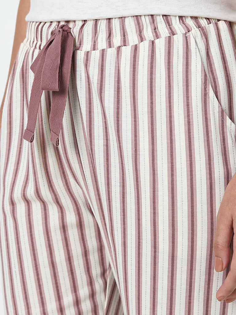 Wunderlove Off-White Striped Mid-Rise Cotton Lounge Pants