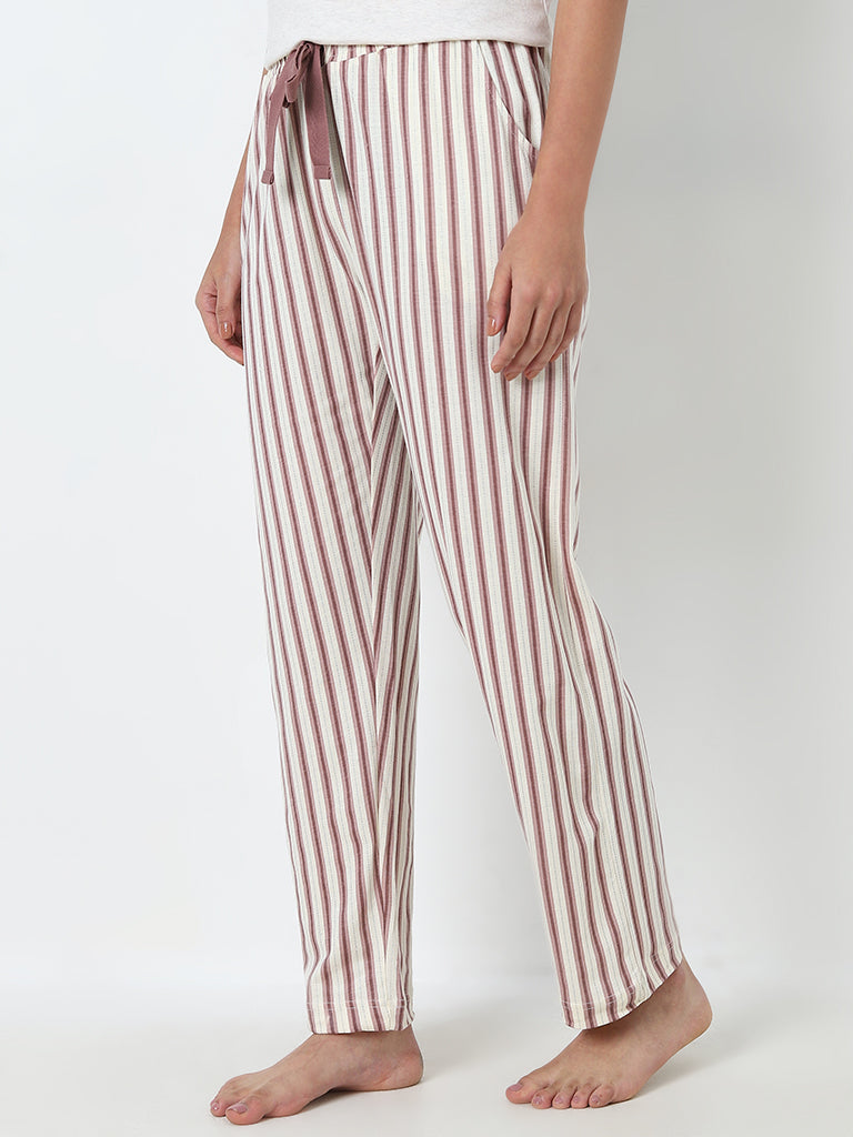 Wunderlove Off-White Striped Mid-Rise Cotton Lounge Pants