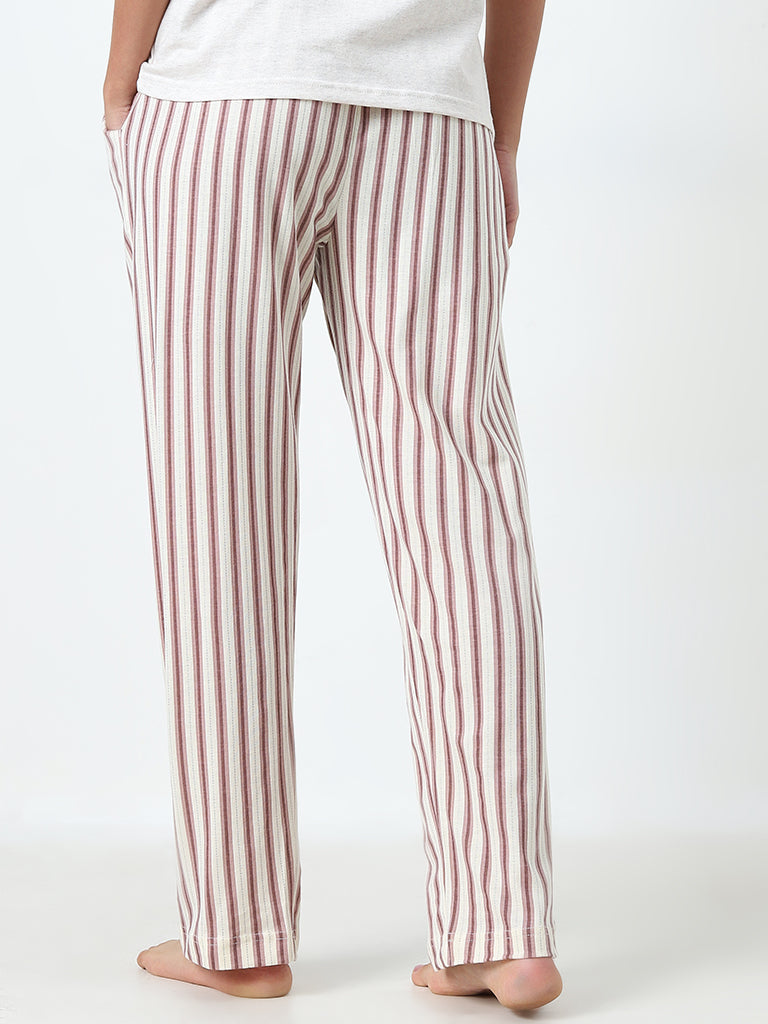 Wunderlove Off-White Striped Mid-Rise Cotton Lounge Pants