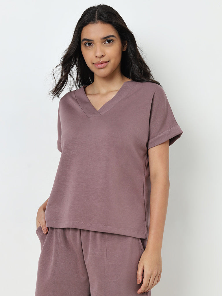 Wunderlove Dusty Pink Soft Touch V-Neck Top