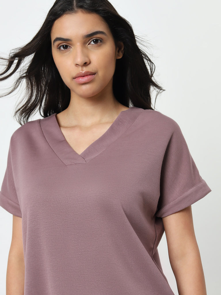 Wunderlove Dusty Pink Soft Touch V-Neck Top