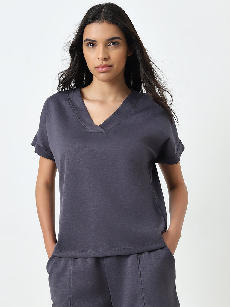 Wunderlove Grey V-Neck Soft Touch Top