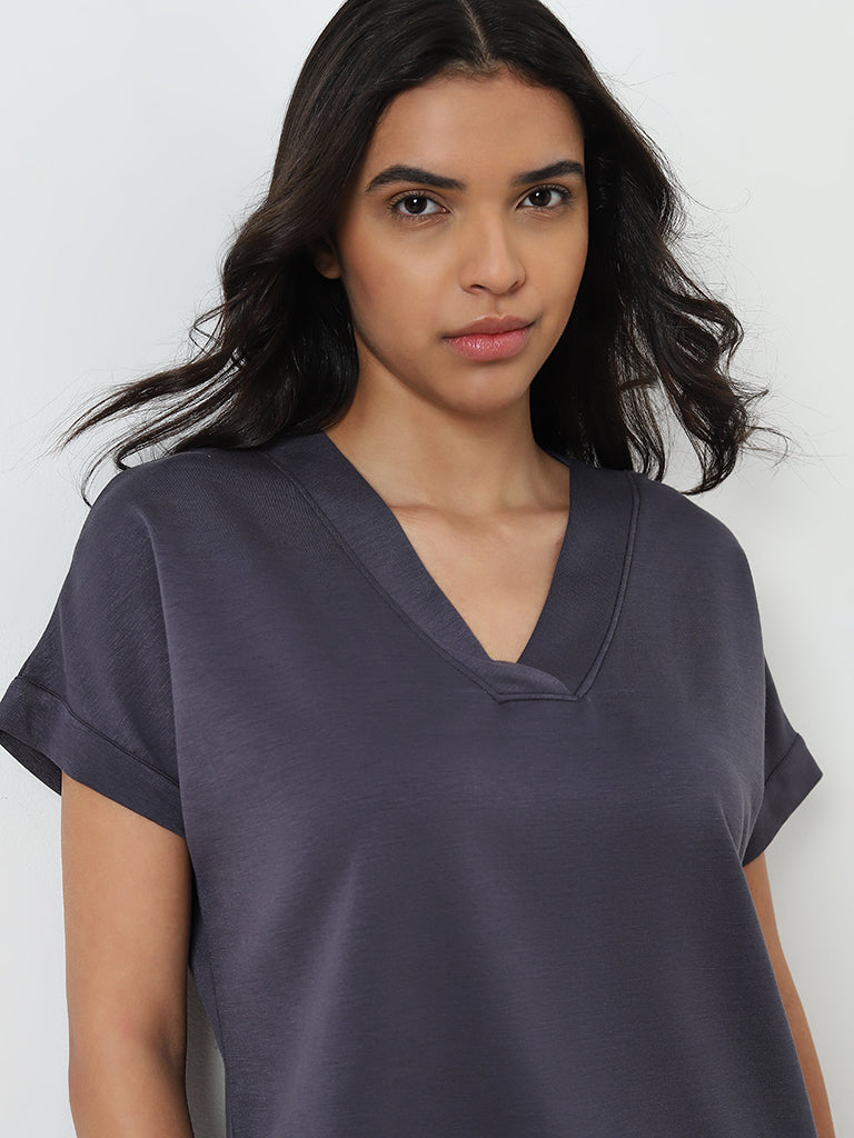 Wunderlove Grey V-Neck Soft Touch Top