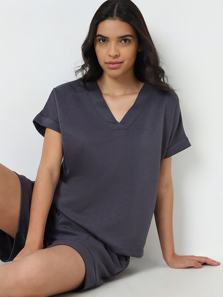 Wunderlove Grey V-Neck Soft Touch Top