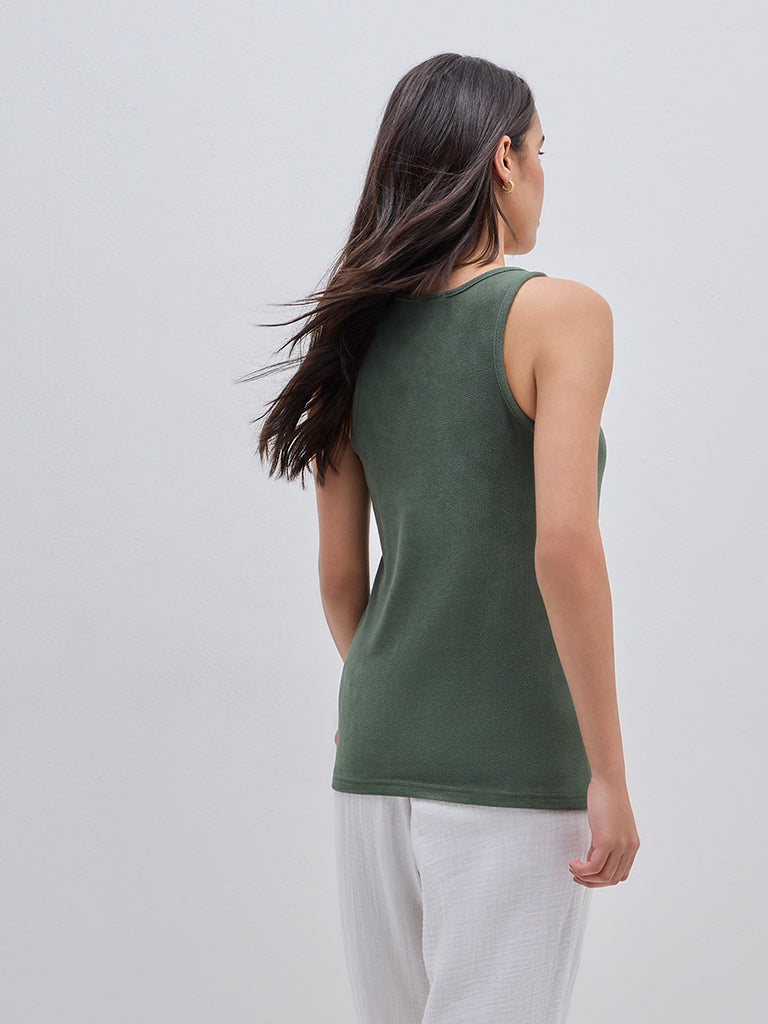 Wunderlove Olive Solid Cotton Blend Tank Top