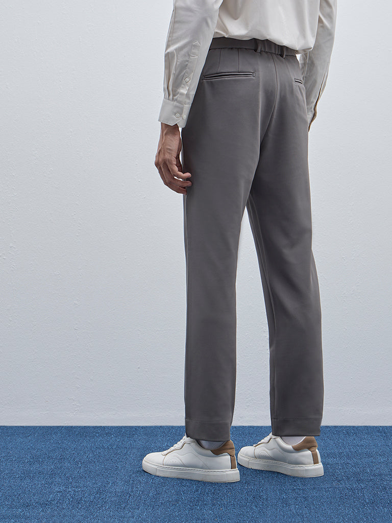 WES Formals Dark Grey Relaxed-Fit Mid-Rise Trousers